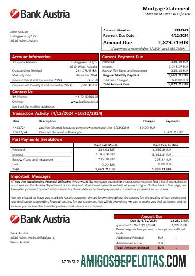 Austria Bank Austria Bank Extrato de hipoteca Scr modelo